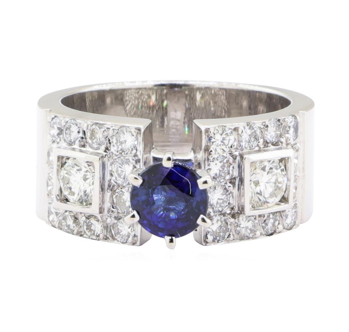 2.04 ctw Sapphire And Diamond Ring - 14KT White Gold