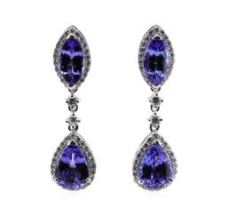 8.51 ctw Tanzanite and Diamond Earrings - Platinum