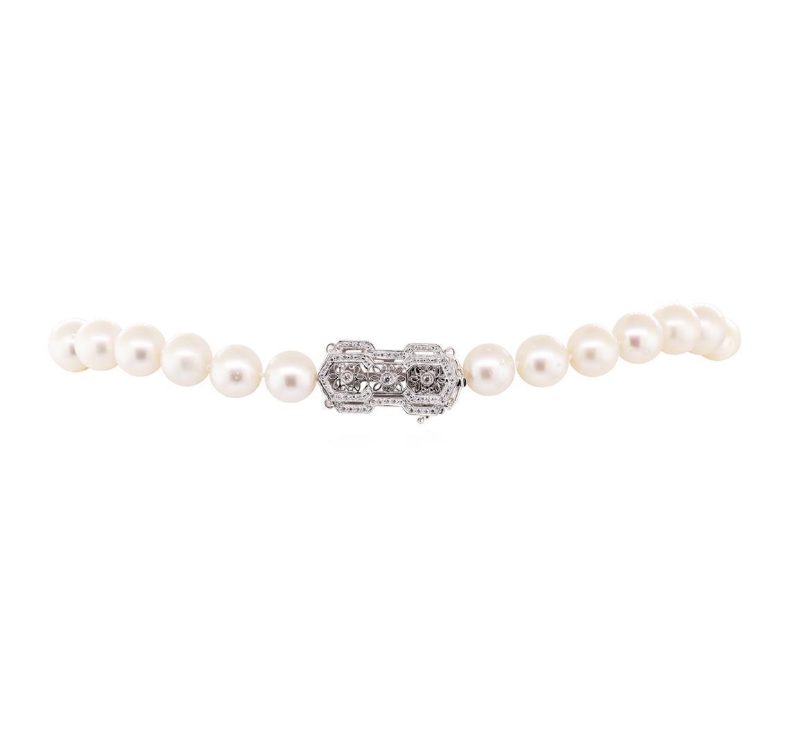 0.71 ctw Diamond and South Sea Pearl Necklace - 14KT White Gold