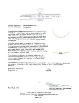 0.71 ctw Diamond and South Sea Pearl Necklace - 14KT White Gold