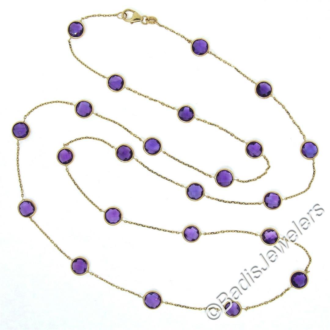 14k Yellow Gold 16.10 ctw Round Checkerboard Amethyst by the Yard Chain Necklace
