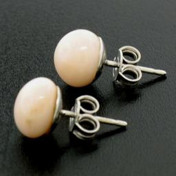 18k Solid White Gold 8.6mm Angel Coral Simple Classic Round Button Stud Earrings