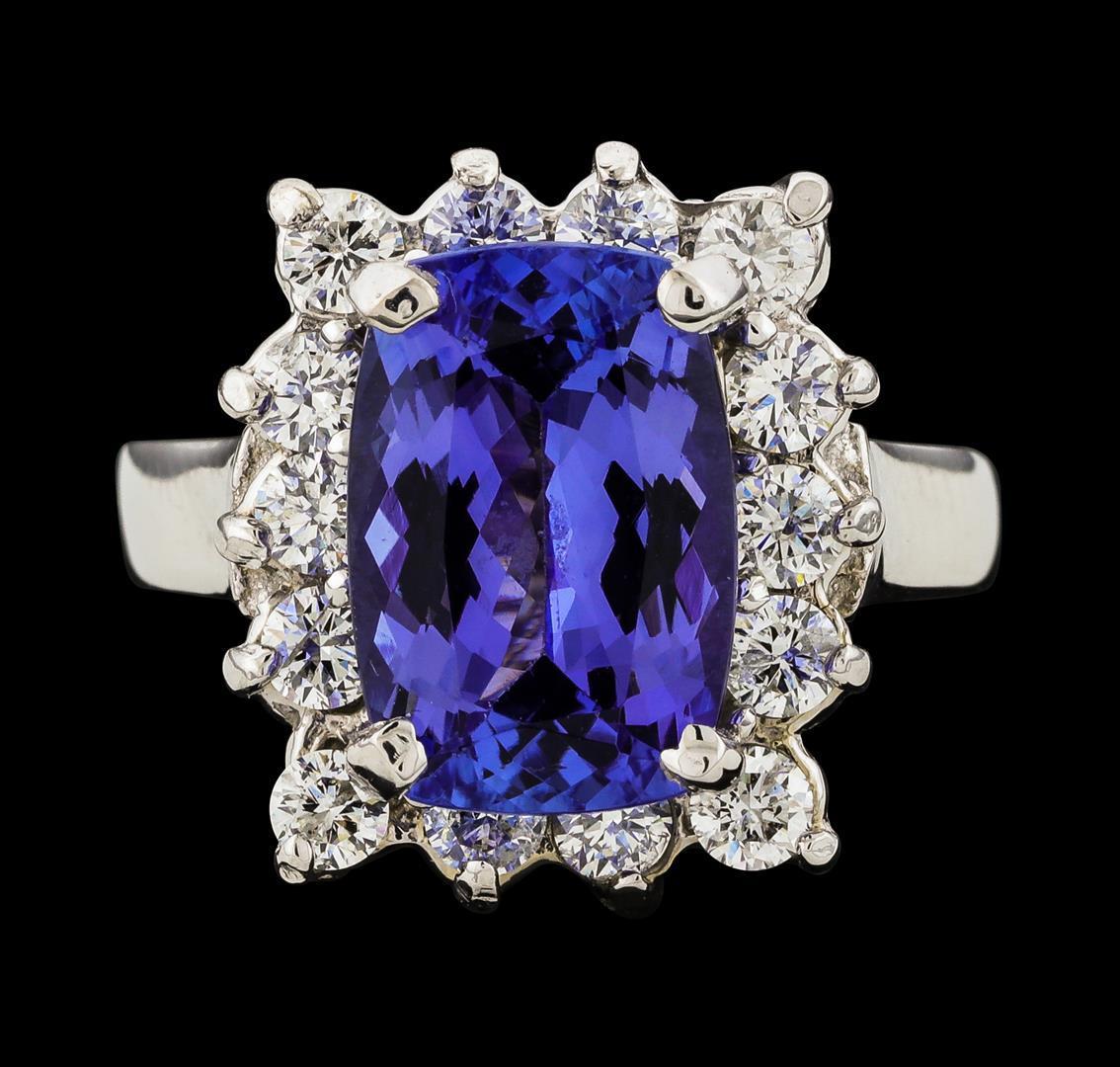 3.84 ctw Tanzanite and Diamond Ring - 14KT White Gold