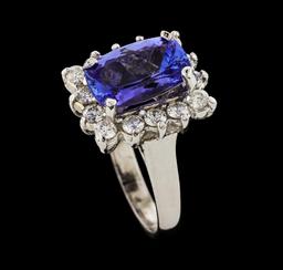 3.84 ctw Tanzanite and Diamond Ring - 14KT White Gold