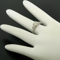 Antique Art Deco Platinum 0.90 ctw Old European & Marquise Diamond Solitaire Rin