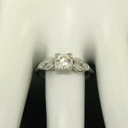 Antique Art Deco Platinum 0.90 ctw Old European & Marquise Diamond Solitaire Rin