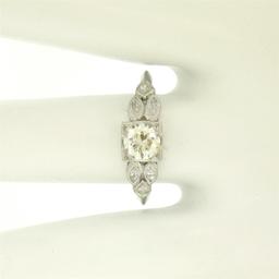 Antique Art Deco Platinum 0.90 ctw Old European & Marquise Diamond Solitaire Rin