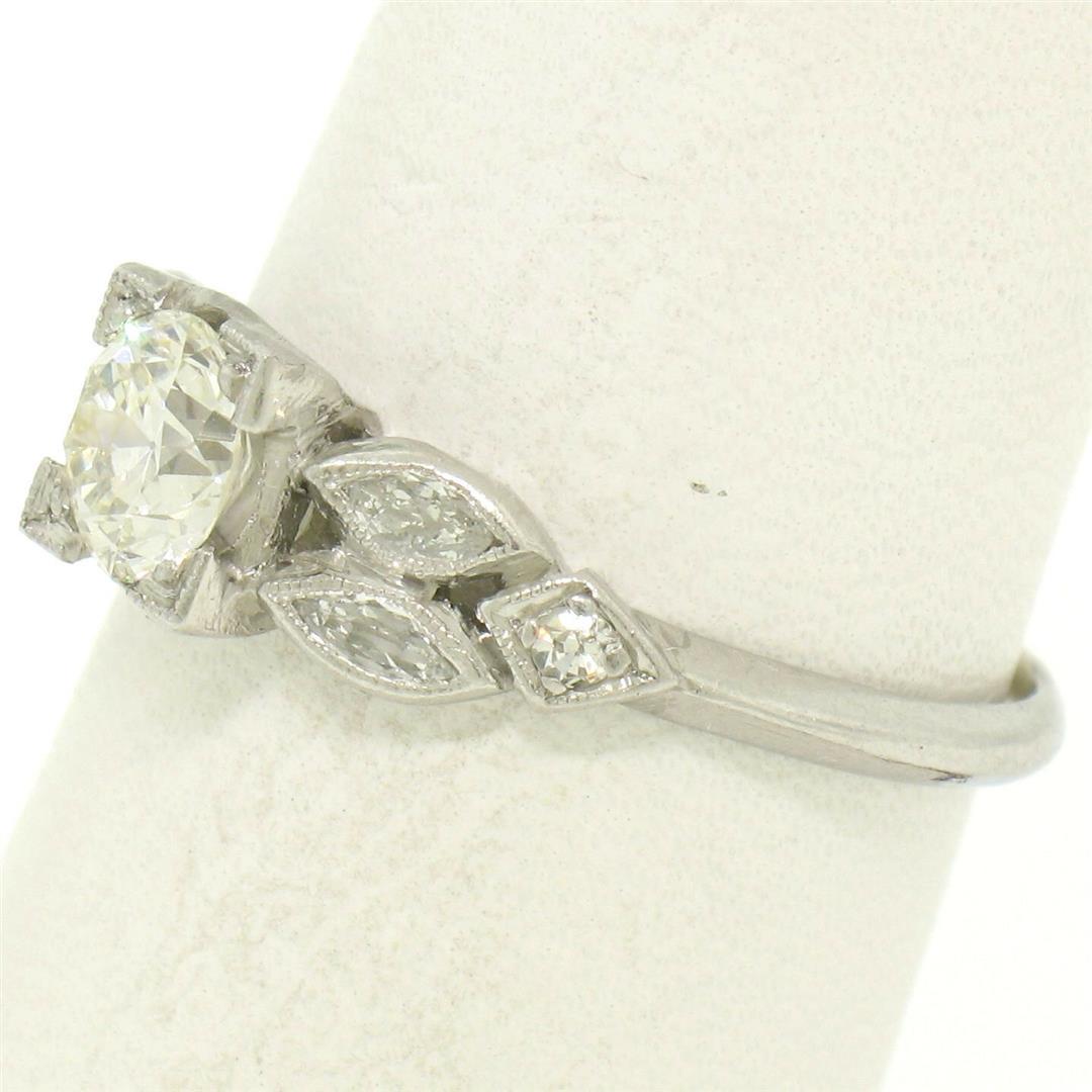 Antique Art Deco Platinum 0.90 ctw Old European & Marquise Diamond Solitaire Rin