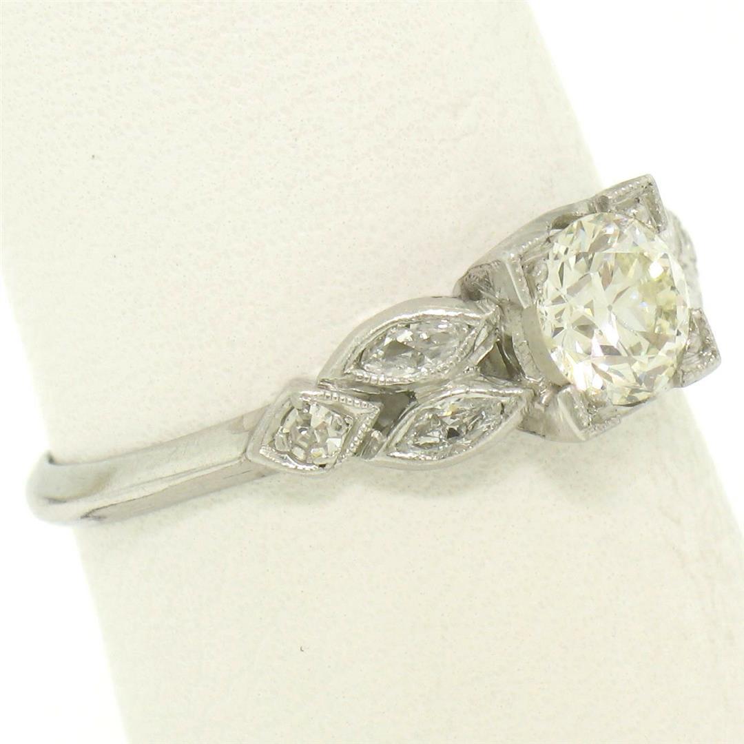 Antique Art Deco Platinum 0.90 ctw Old European & Marquise Diamond Solitaire Rin