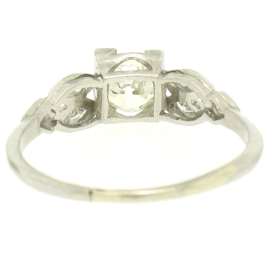 Antique Art Deco Platinum 0.90 ctw Old European & Marquise Diamond Solitaire Rin