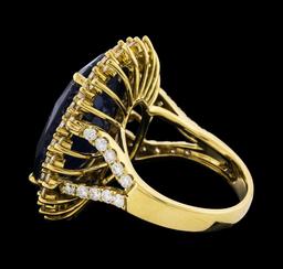 19.72 ctw Sapphire and Diamond Ring - 14KT Yellow Gold