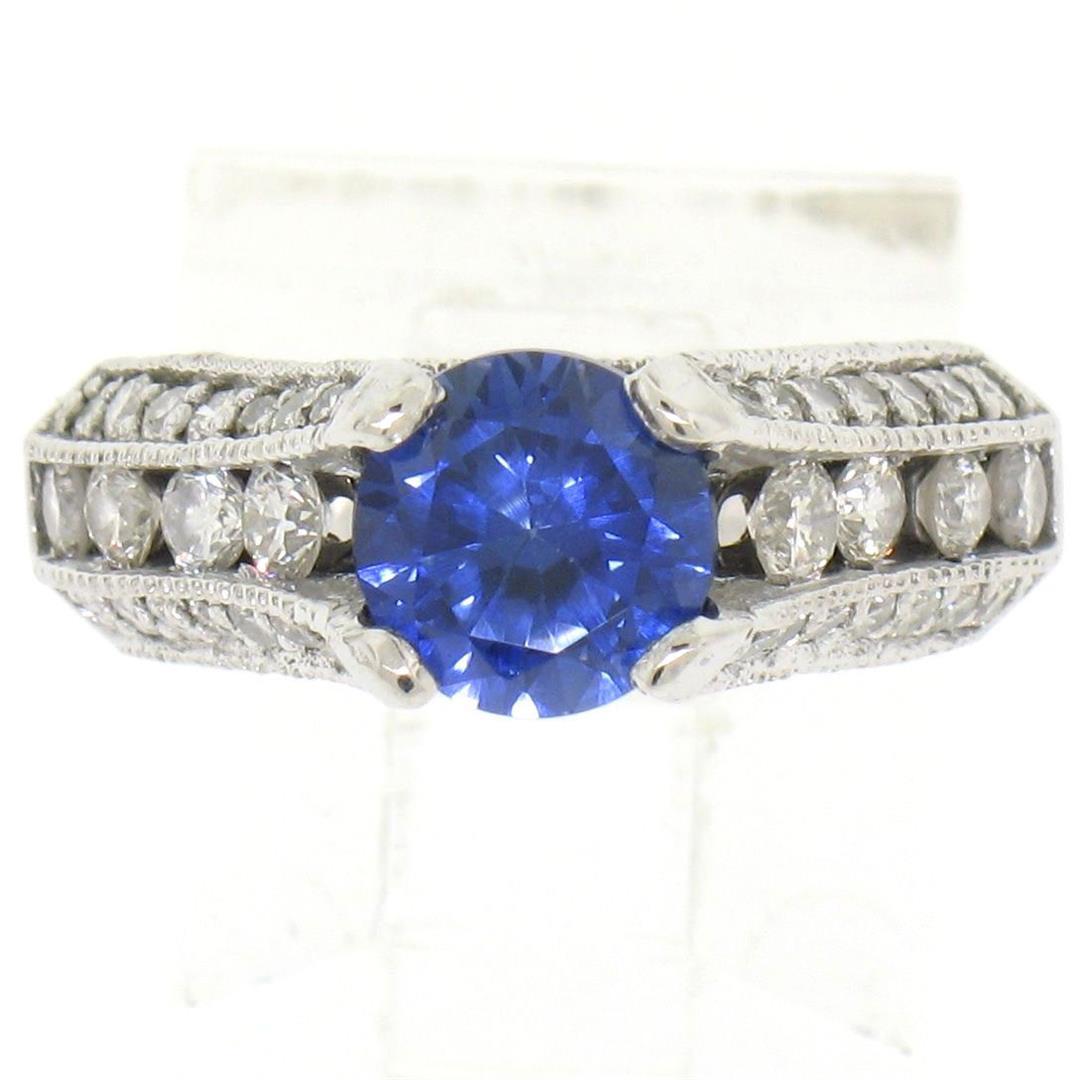 14k White Gold 2.50 ctw FINE Tanzanite Solitaire Round Diamond Open Milgrain Rin