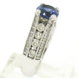 14k White Gold 2.50 ctw FINE Tanzanite Solitaire Round Diamond Open Milgrain Rin