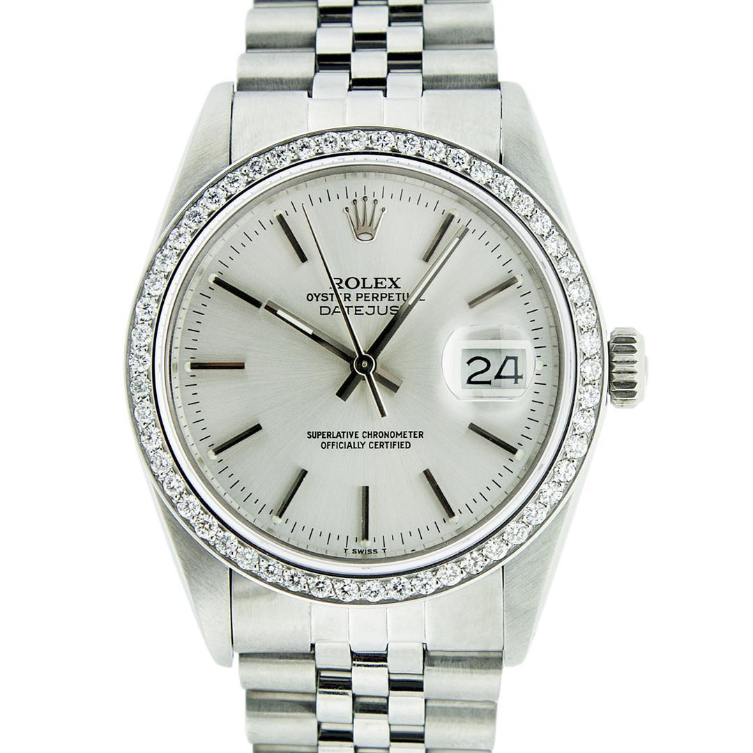 Rolex Mens Stainless Steel Silver Index 36MM Datejust Oyster Perpetual Wristwatc