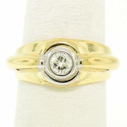 Men's 14kt Yellow and White Gold 0.40 ctw Bezel Round Diamond Solitaire Band Rin