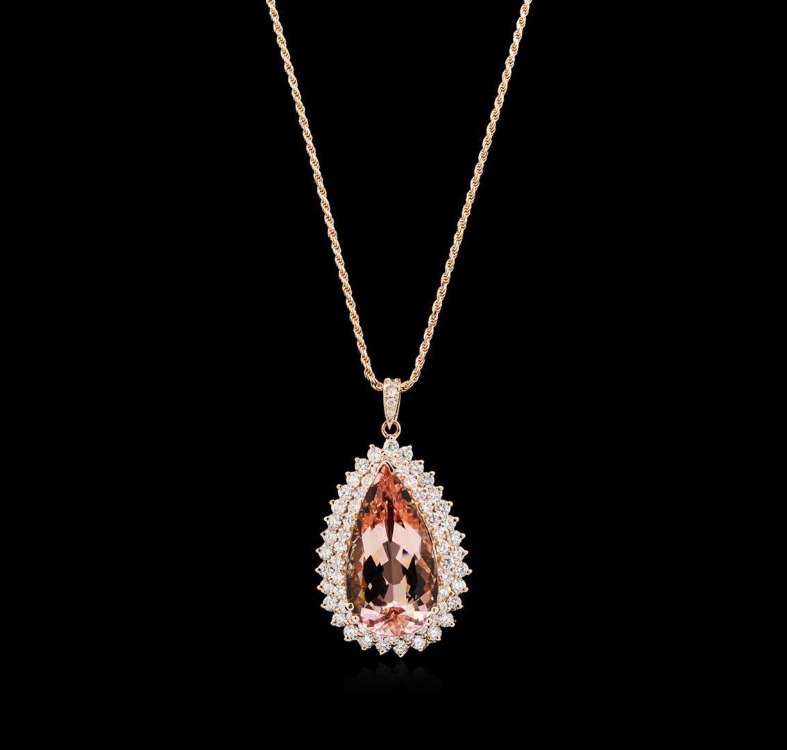 23.16 ctw Morganite and Diamond Pendant With Chain - 14KT Rose Gold