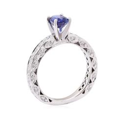 1.87 ctw Blue Sapphire And Diamond Ring - 14KT White Gold