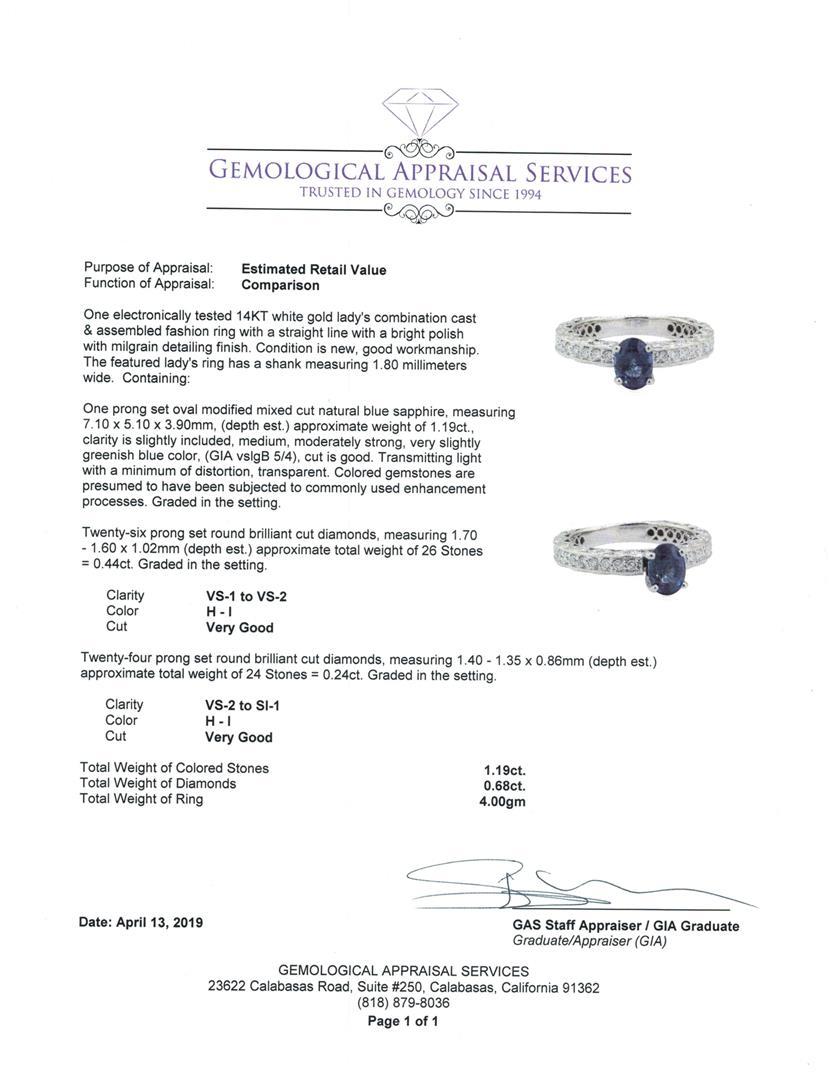 1.87 ctw Blue Sapphire And Diamond Ring - 14KT White Gold