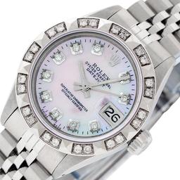 Rolex Ladies Stainless Steel Pink MOP Pyramid Diamond Datejust Wristwatch 26MM