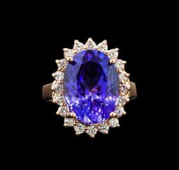 GIA Cert 8.31 ctw Tanzanite and Diamond Ring - 14KT Rose Gold