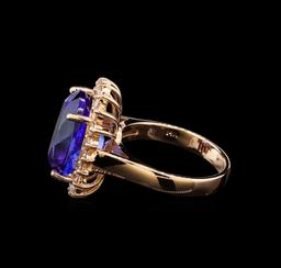 GIA Cert 8.31 ctw Tanzanite and Diamond Ring - 14KT Rose Gold