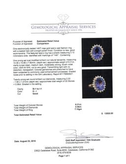 GIA Cert 8.31 ctw Tanzanite and Diamond Ring - 14KT Rose Gold