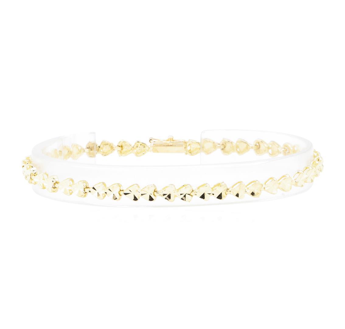 Diamond-Cut Heart Motif Bracelet - 14KT Yellow Gold