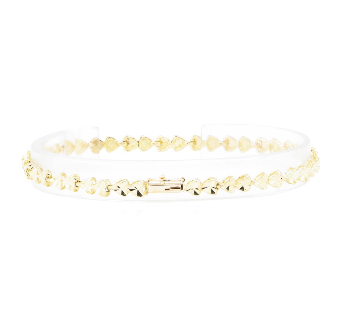 Diamond-Cut Heart Motif Bracelet - 14KT Yellow Gold