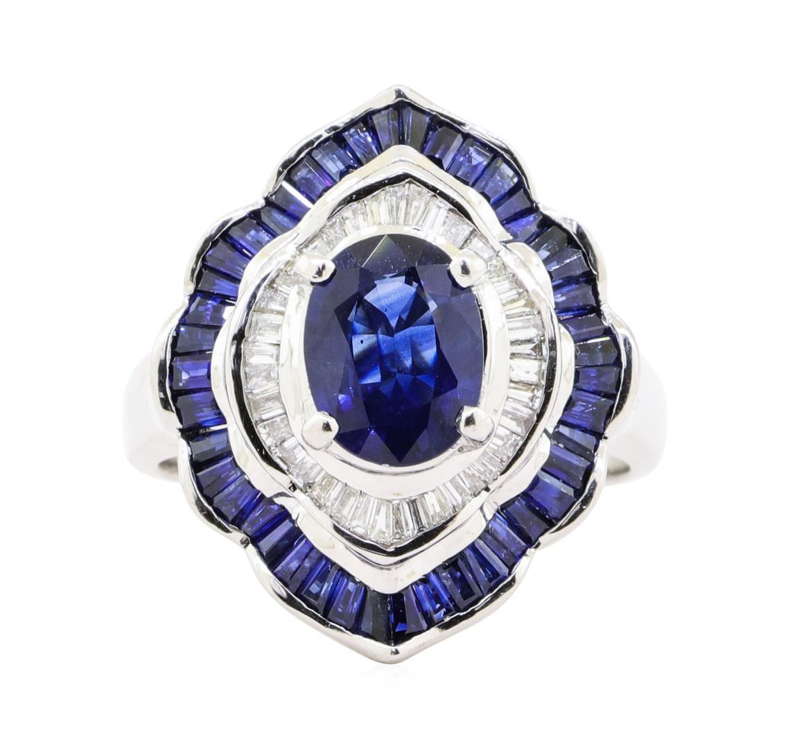 3.20 ctw Sapphire and Diamond Ring - 14KT White Gold