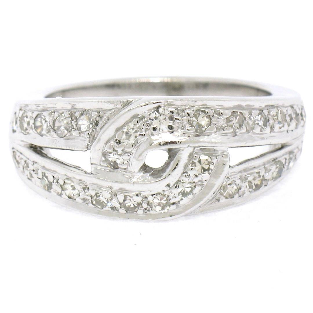 Vintage Platinum 0.50 ctw Round Single Cut Pave Diamond Interlocking Band Ring