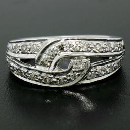 Vintage Platinum 0.50 ctw Round Single Cut Pave Diamond Interlocking Band Ring