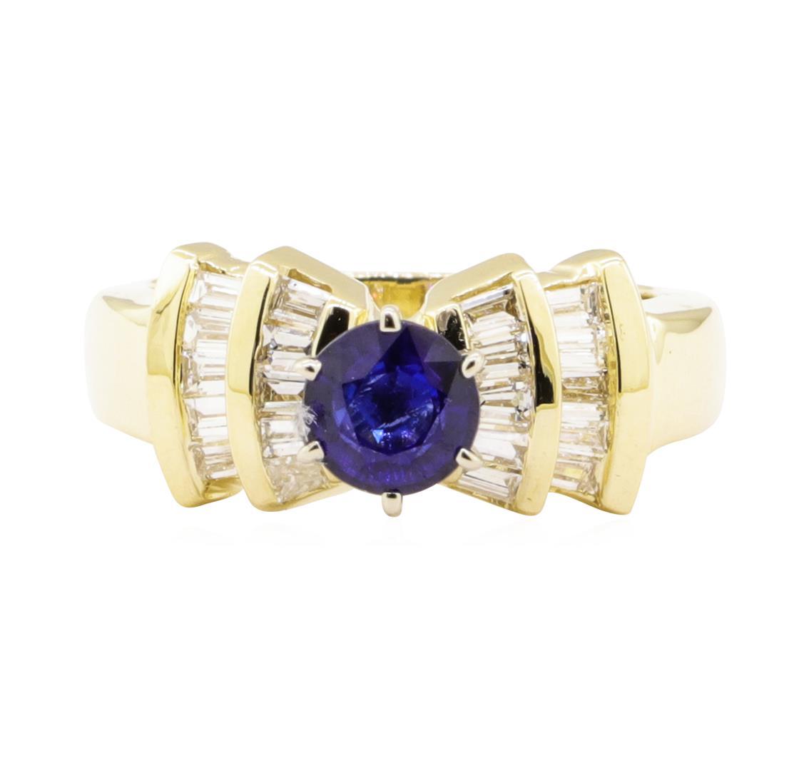 1.66 ctw Blue Sapphire And Diamond Ring - 14KT Yellow Gold