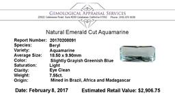 7.55 ct.Natural Emerald Cut Aquamarine