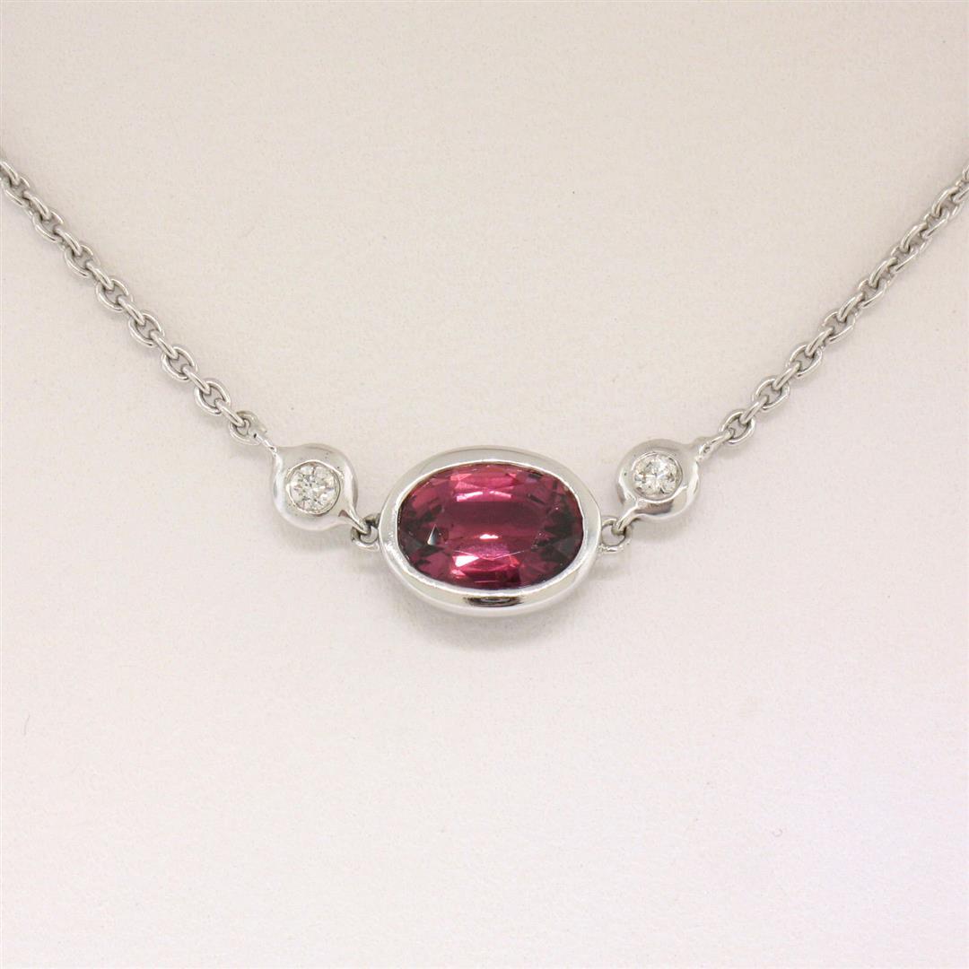 New 18kt White Gold 1.13 ctw GIA Pink Sapphire and Diamond Pendant Necklace