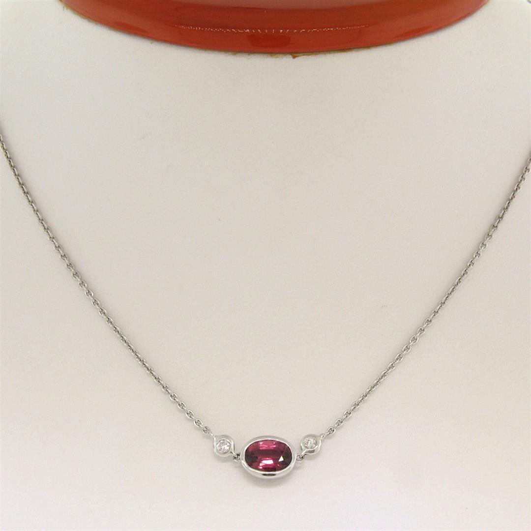 New 18kt White Gold 1.13 ctw GIA Pink Sapphire and Diamond Pendant Necklace