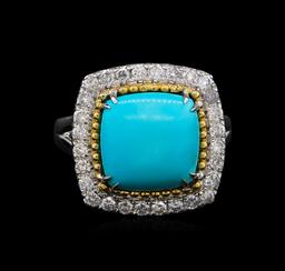 14KT White Gold 4.02 ctw Turquoise and Diamond Ring