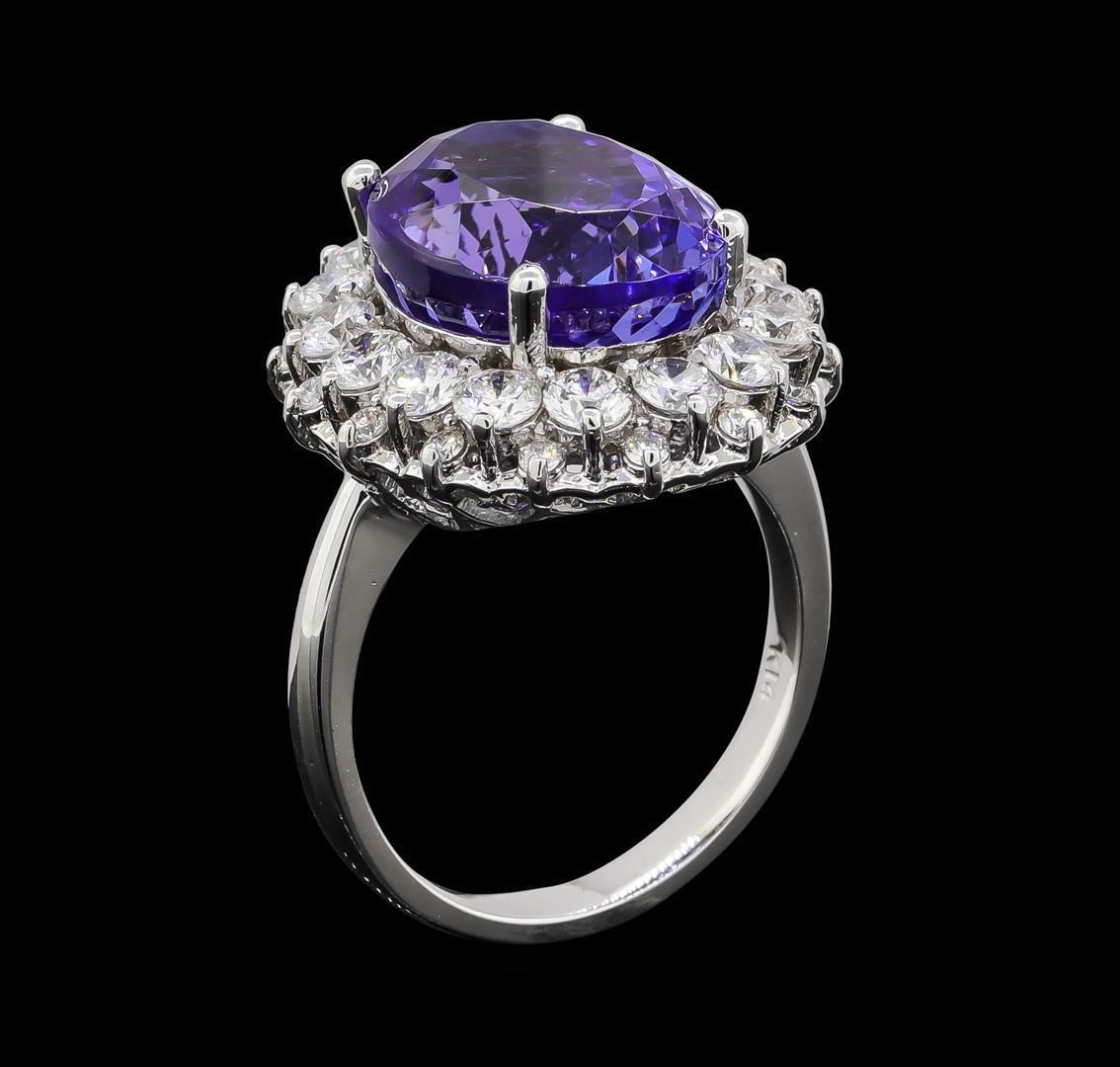 GIA Cert 12.06 ctw Tanzanite and Diamond Ring - 14KT White Gold