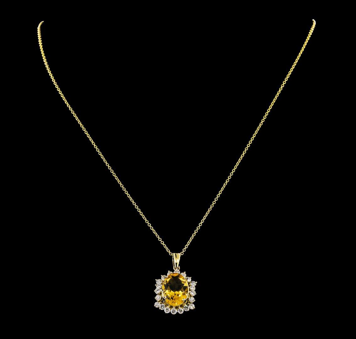 4.82 ctw Citrine Quartz and Diamond Pendant With Chain - 14KT Yellow Gold