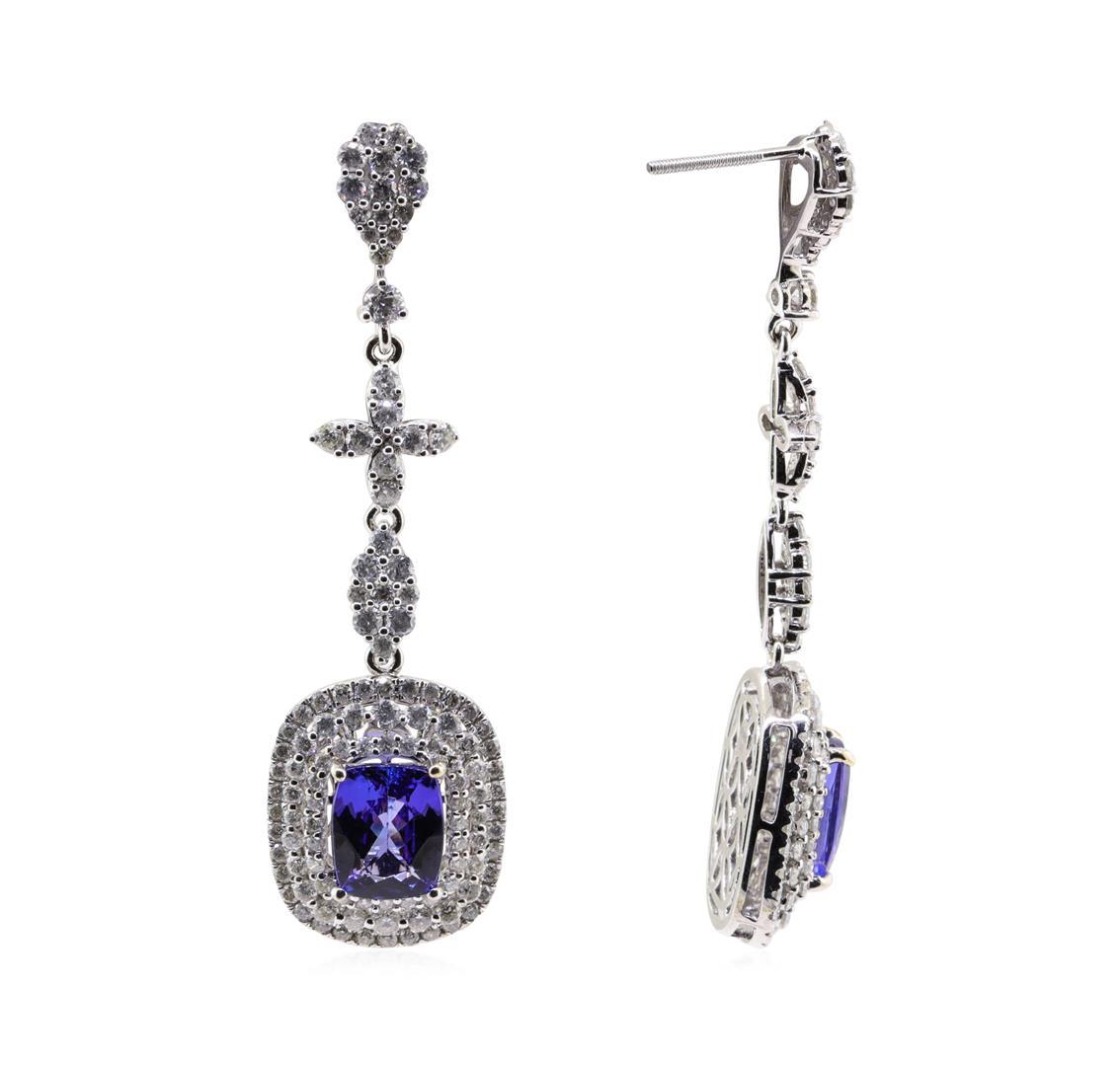 4.99 ctw Tanzanite and Diamond Earrings - 14KT White Gold