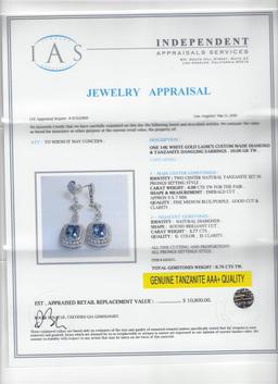 4.99 ctw Tanzanite and Diamond Earrings - 14KT White Gold