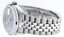 Rolex Mens Stainless Steel Meteorite Diamond And Emerald Datejust Wristwatch