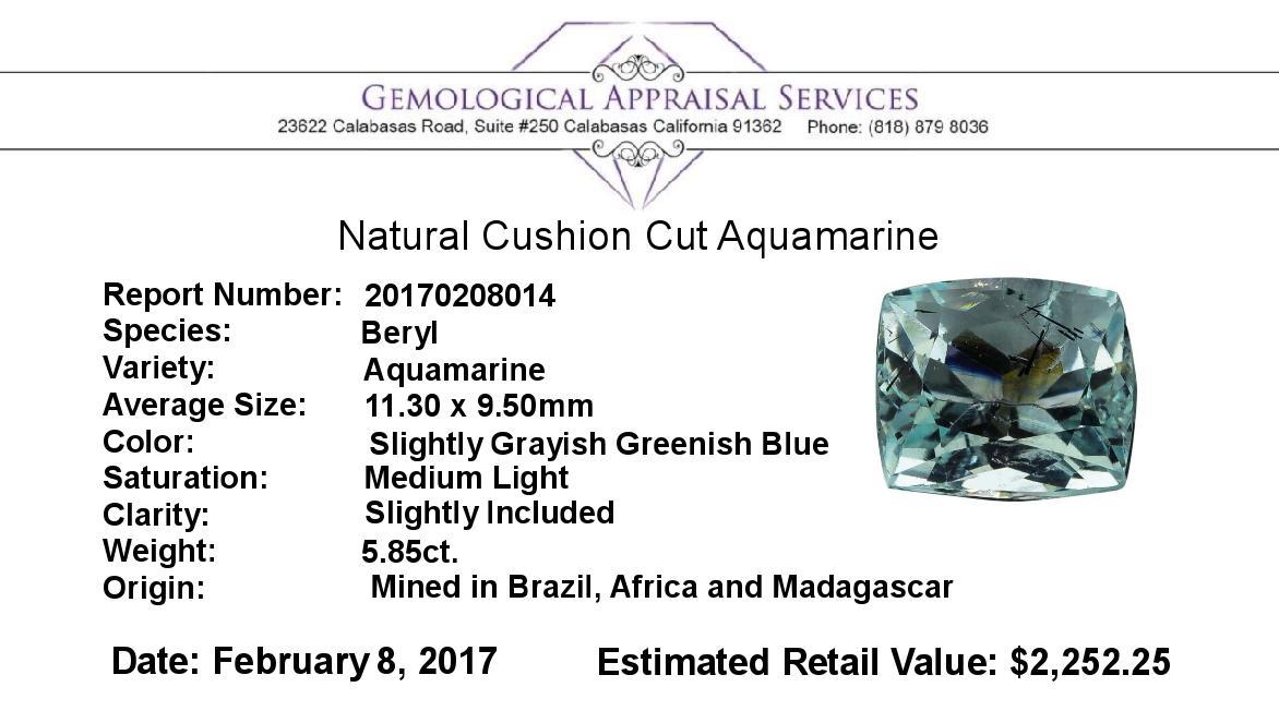 5.85 ct.Natural Cushion Cut Aquamarine