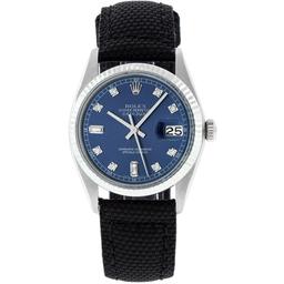 Rolex Mens Stainless Steel Blue Diamond 36MM Datejust Wristwatch With Nylon Stra