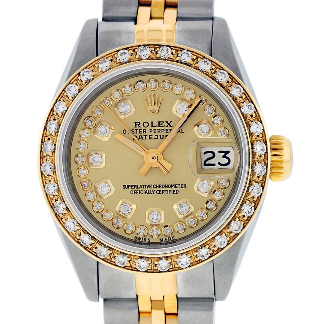 Rolex Ladies 2 Tone Champagne String Diamond Datejust Wristwatch
