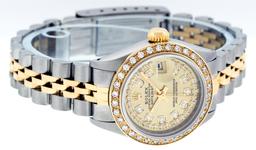 Rolex Ladies 2 Tone Champagne String Diamond Datejust Wristwatch