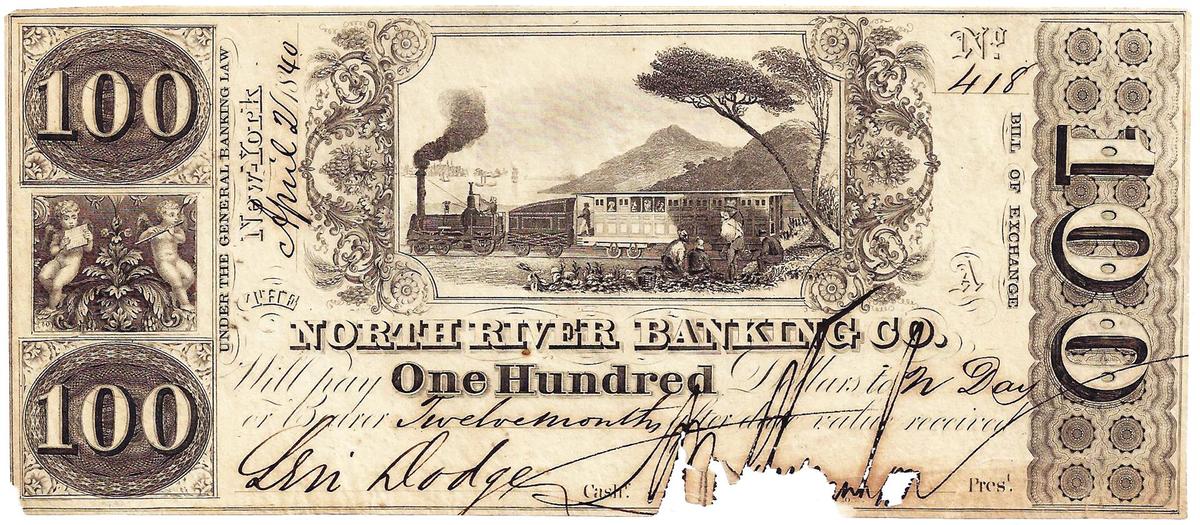 1850 $100 North River Banking Co, NY Obsolete Note