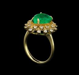 3.65 ctw Emerald and Diamond Ring - 14KT Yellow Gold