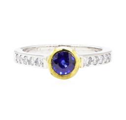 0.95 ctw Sapphire and Diamond Ring - 18KT White and Yellow Gold