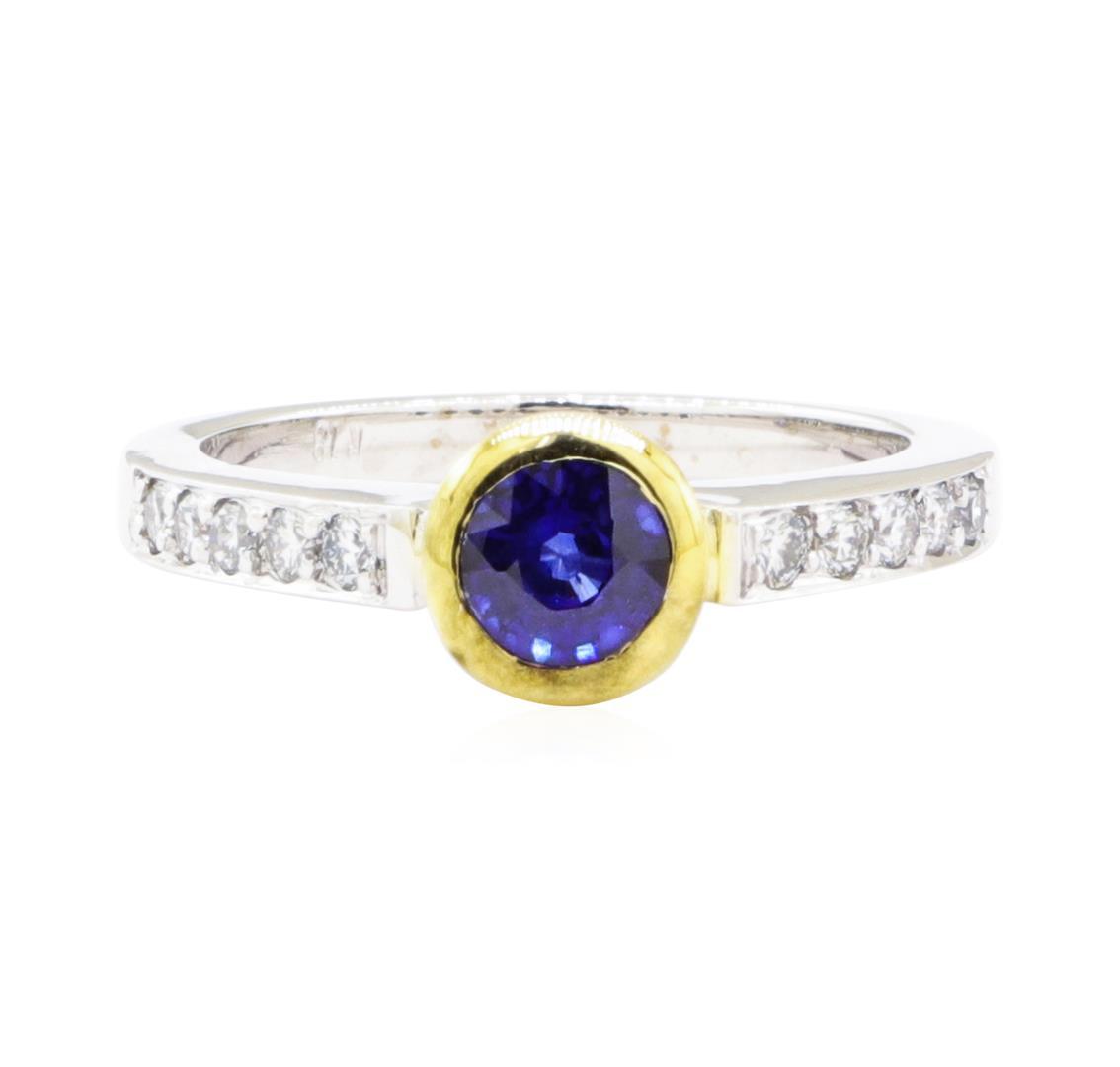 0.95 ctw Sapphire and Diamond Ring - 18KT White and Yellow Gold