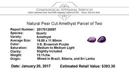 13.11 ctw.Natural Pear Cut Amethyst Parcel of Two